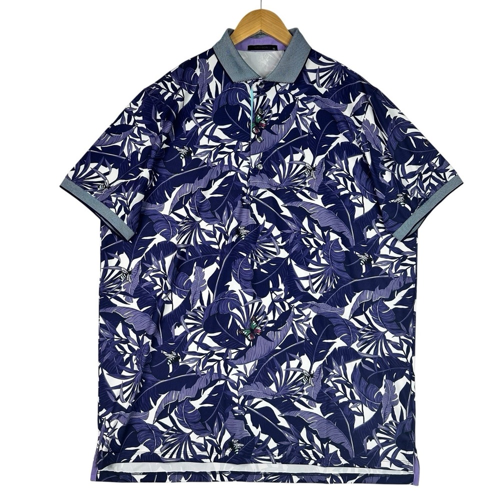 Greyson Polo Shirt Mens XL‎ Purple Tropical Print Butterfly Golf Performance